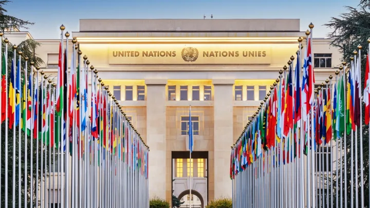 Flags outside an international institution in Geneva